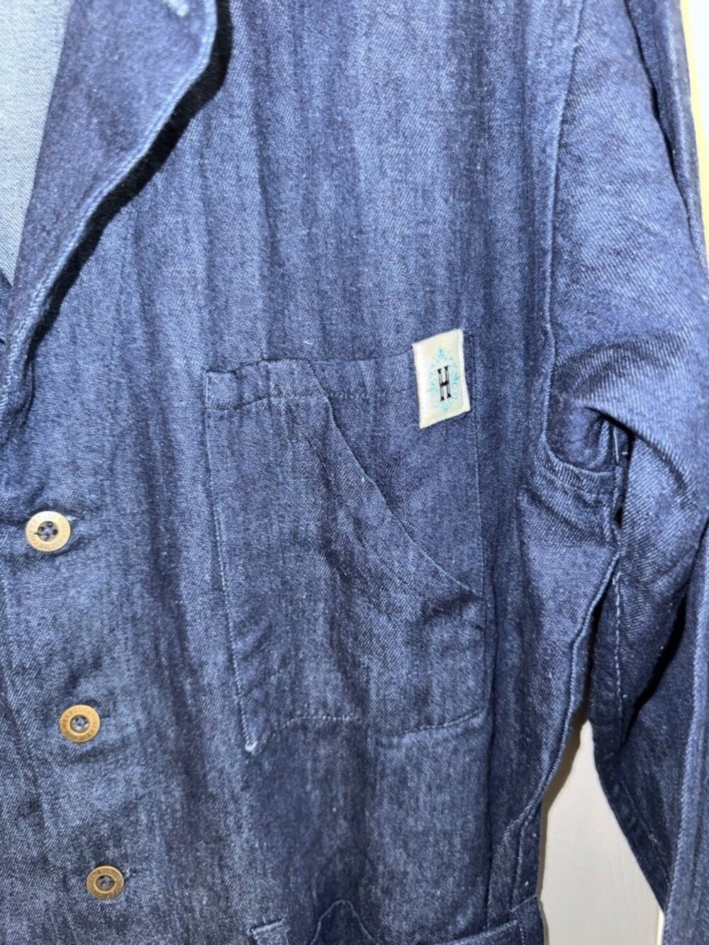 Stock MFG Herbology Denim Long Sleeve Wide Leg Jumpsuit Women's Large - Picture 4 of 6